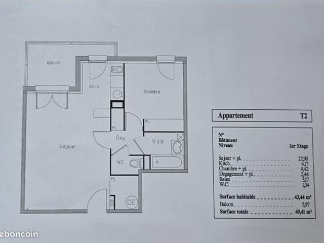 Appartement 2 pièces 43 m²