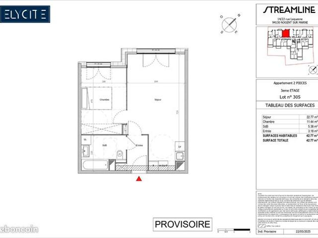 Appartement 2 pièces 43 m²