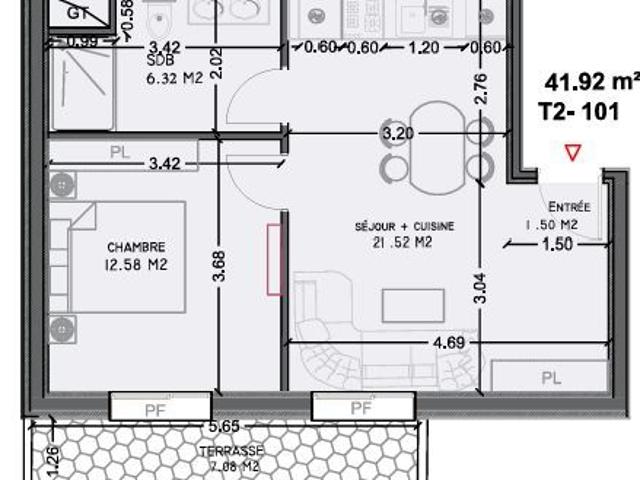 Appartement 2 pièces 41 m²