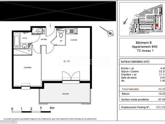 Appartement 2 pièces 42 m²