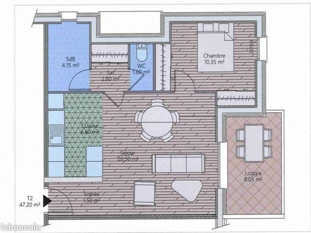 Appartement 2 pièces 47 m²