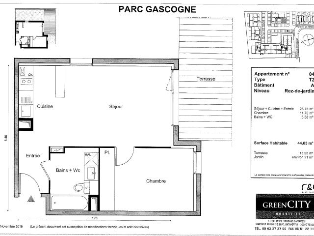 Appartement 2 pièces, 44 m² à louer à Mondonville 31700