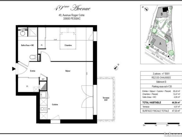 Appartement 2 pièces 44 m²