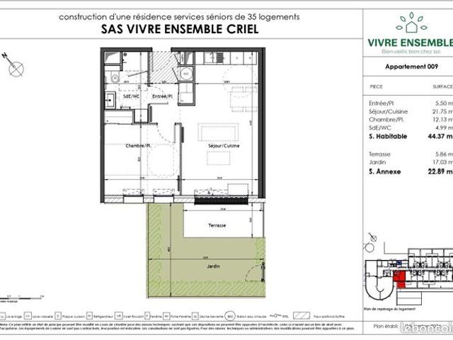 Appartement 2 pièces 44 m²