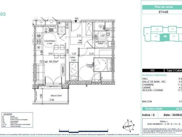 Appartement 2 pièces 44 m²