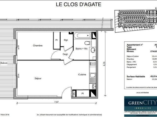 Appartement 2 pièces, 45 m² à louer à Cornebarrieu 31700