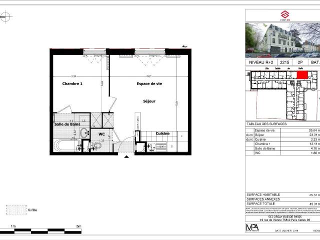 Appartement 2 pièces 45 m²
