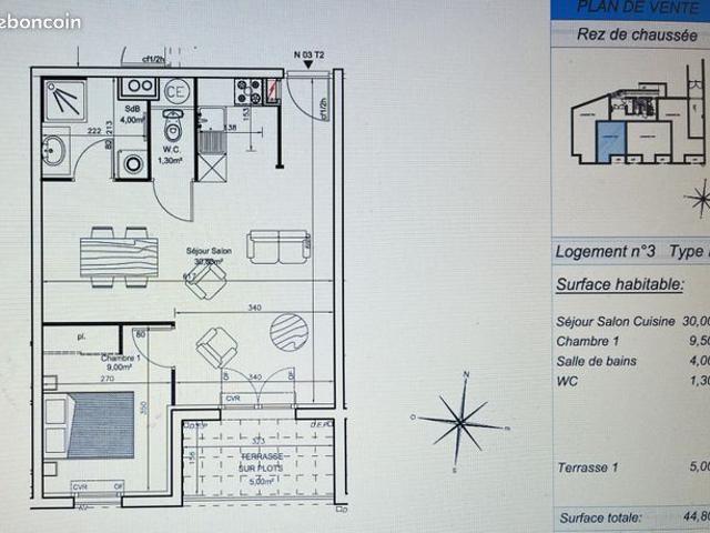 Appartement 2 pièces 45 m²