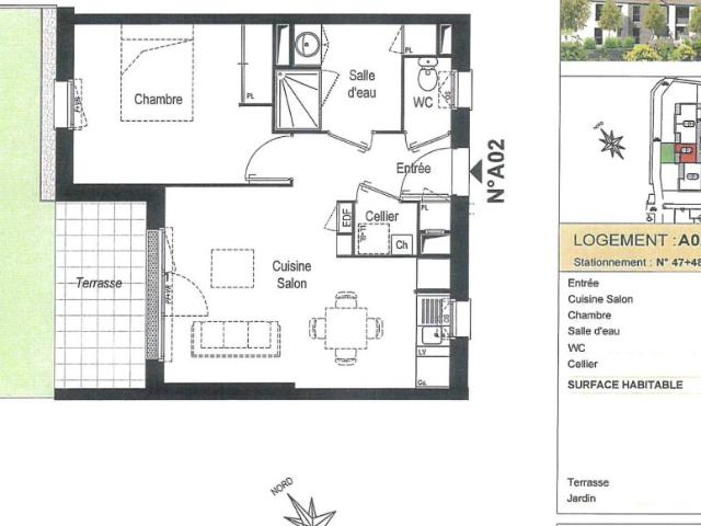 Appartement 2 pièces 45 m²