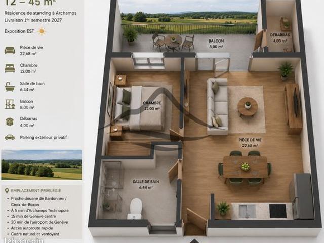 Appartement 2 pièces 45 m²