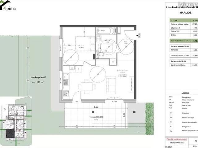 Appartement 2 pièces 45 m²