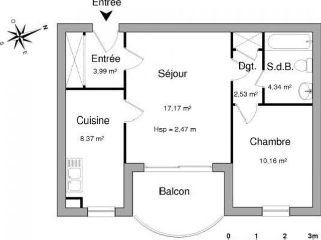 Appartement 2 pièces, 46 m² à louer à Lingolsheim 67380