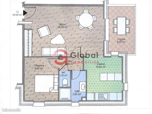 Appartement 2 pièces 49 m²