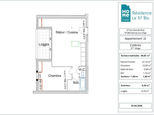 Appartement 2 pièces 49 m²