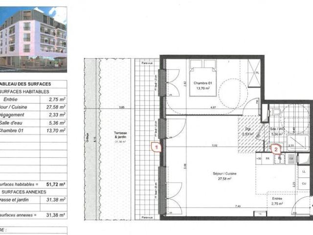 Appartement 2 pièces 52 m²
