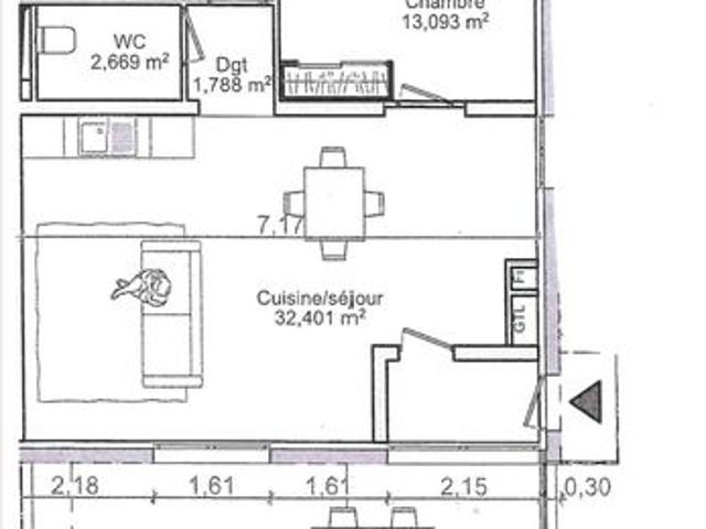 Appartement 2 pièces 57 m²