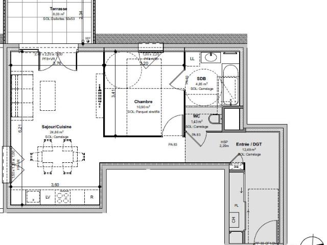 Appartement 2 pièces, 54 m² à louer à Vénissieux 69200