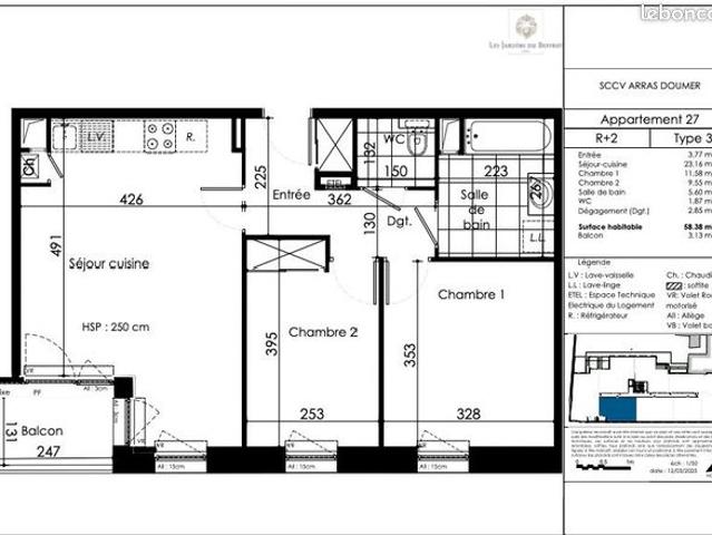 Appartement 2 pièces 58 m²