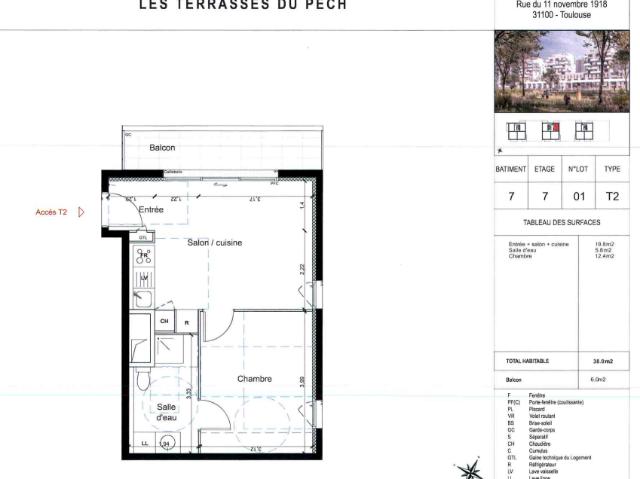 Appartement 2 pièces, 38 m² à louer à Toulouse 31100