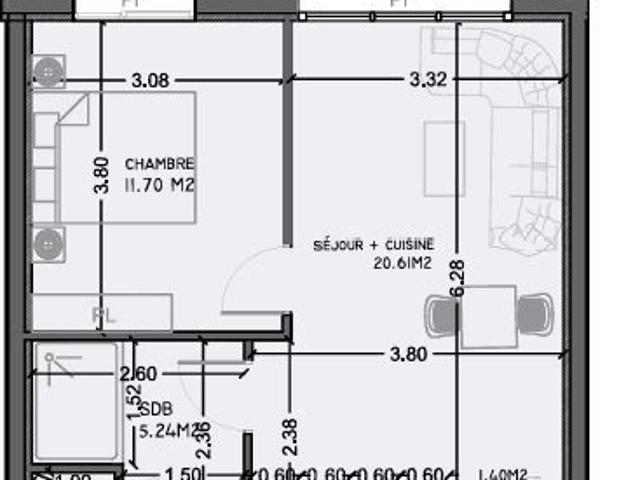 Appartement 2 pièces 38 m²