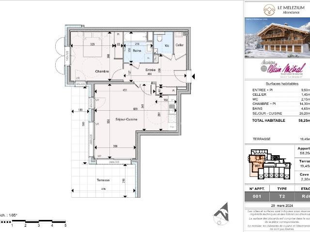 Appartement 2 pièces de 58m² + Terrasse, Cave, Garage 58m² Abondance