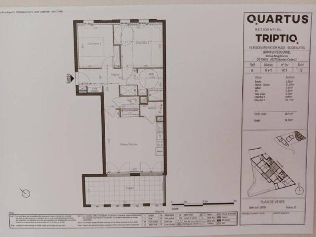 Appartement 3 pièces 44200 Nantes République Réf: 11783