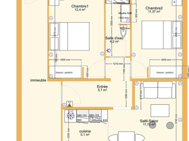 Appartement 3 pièces, 51 m² à louer à Dieppe 76200