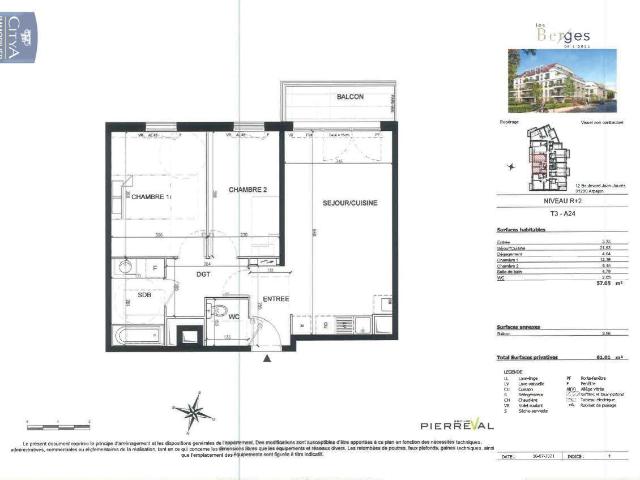 Appartement 3 pièces 57 m²