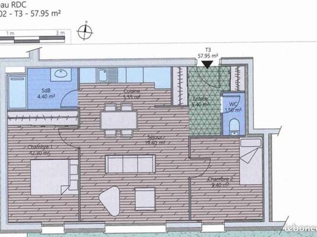 Appartement 3 pièces 57 m²
