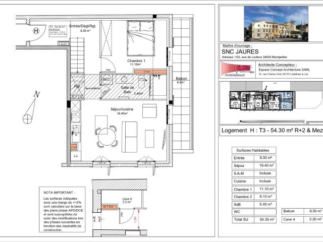 Appartement 3 pièces 54 m²