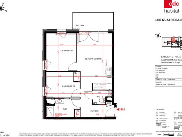 Appartement 3 pièces 56 m²