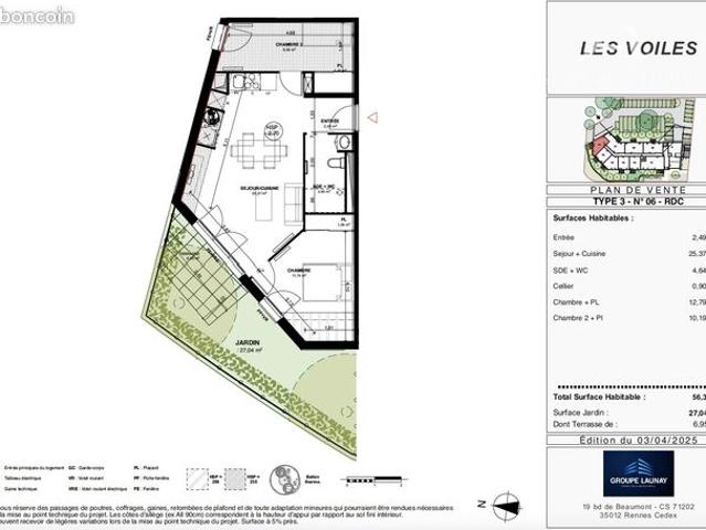 Appartement 3 pièces 56 m²