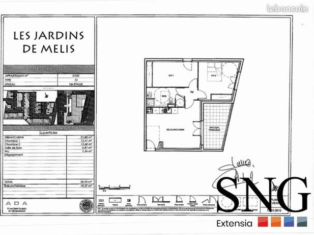 Appartement 3 pièces 56 m²