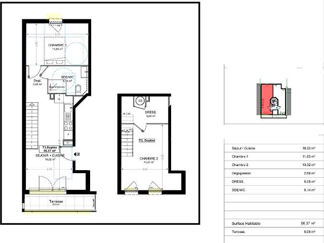 Appartement 3 pièces 56 m²