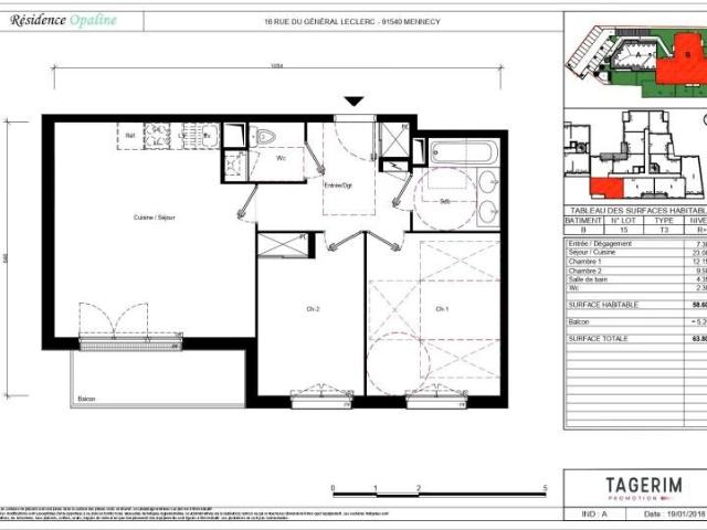 Appartement 3 pièces, 58 m² à louer à Mennecy 91540