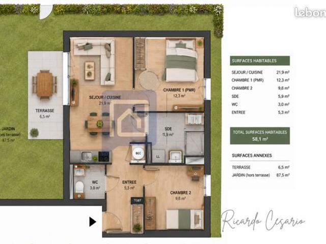 Appartement 3 pièces 58 m²