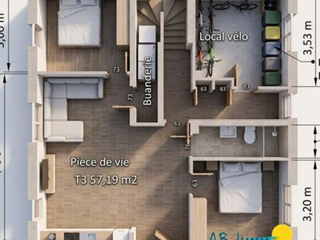 Appartement 3 pièces 58 m²