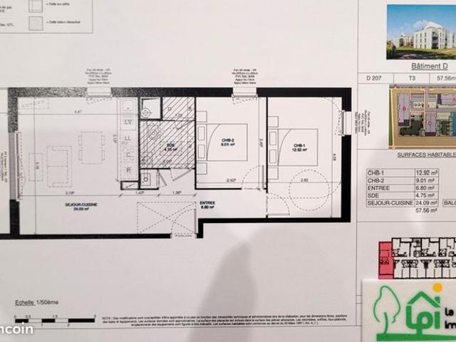 Appartement 3 pièces 58 m²