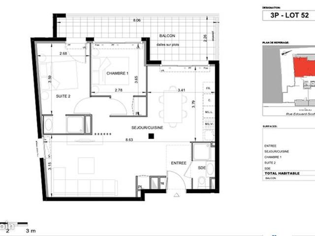 Appartement 3 pièces 59 m²