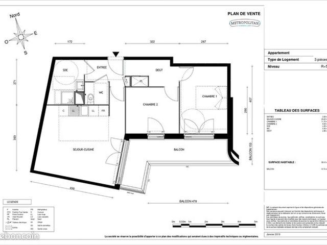 Appartement 3 pièces 59 m²