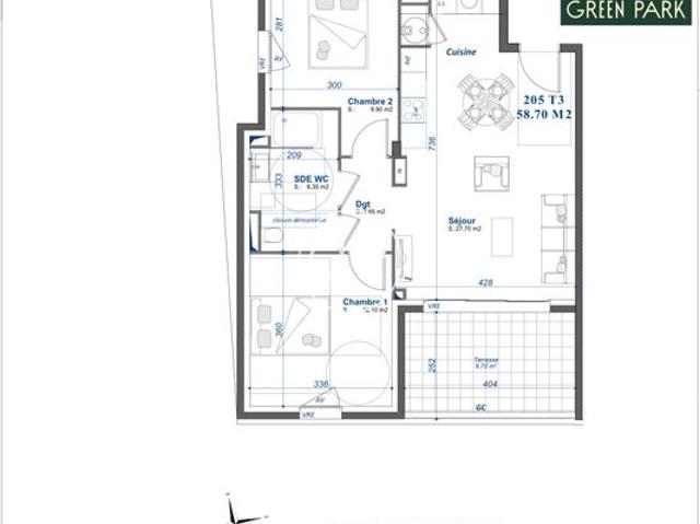 Appartement 3 pièces 59 m²