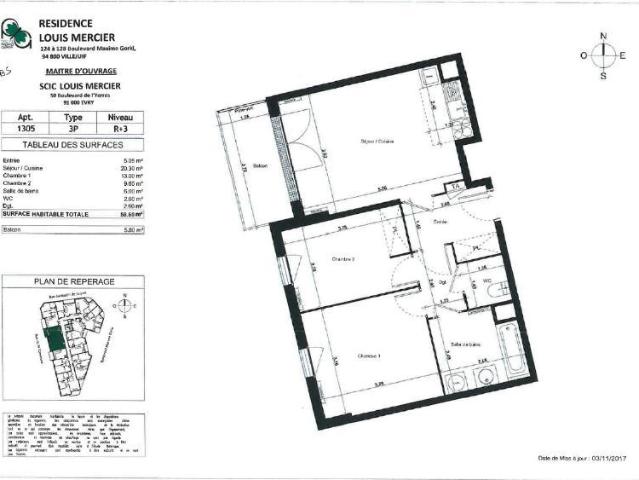 Appartement 3 pièces 59 m²