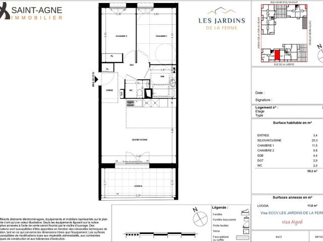 Appartement 3 pièces 59 m²