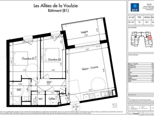 Appartement 3 pièces 63 m²