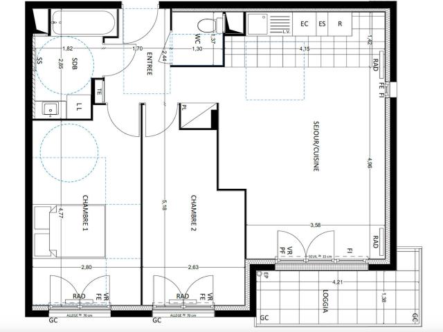 Appartement 3 pièces 63 m²