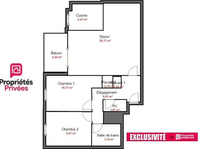 Appartement 3 pièces 63 m²