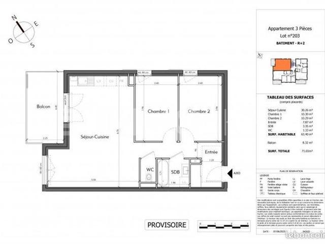 Appartement 3 pièces 63 m²