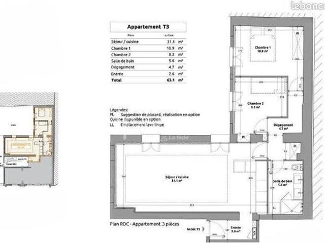 Appartement 3 pièces 63 m²