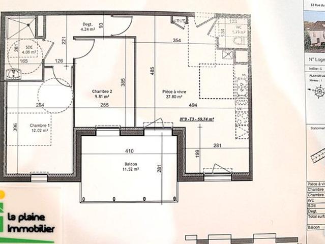 Appartement 3 pièces 60 m²