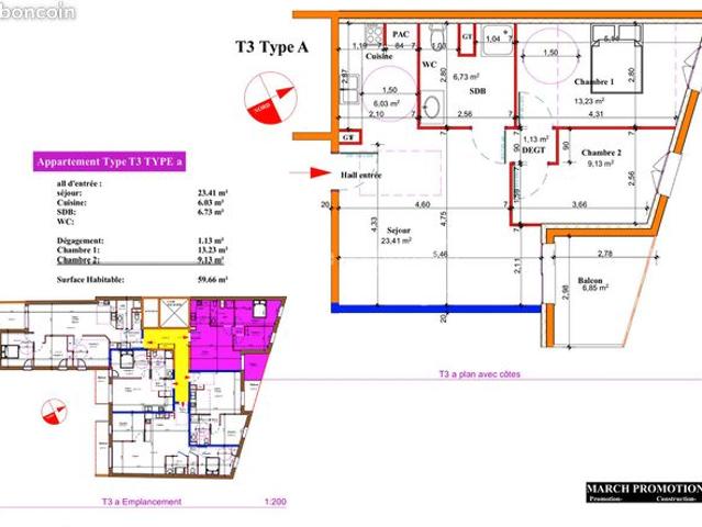 Appartement 3 pièces 60 m²